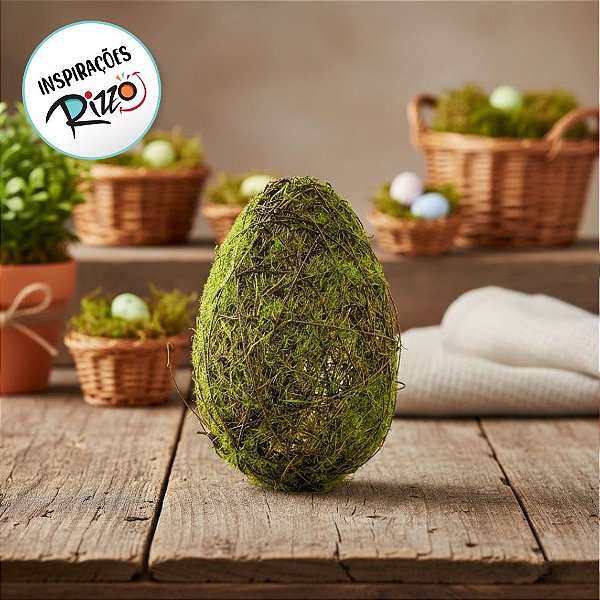 Ovo de Páscoa para Decoração Rústica Galhos e Musgo - P 18cm x 10cm - Cromus Páscoa - Rizzo Embalagens