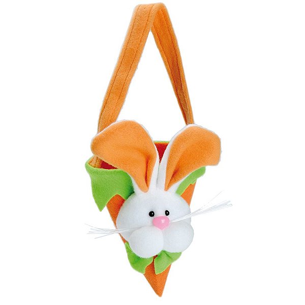 Bolsinha Cone Coelho de Páscoa Orelha Laranja - 27cm x 13cm x 10cm - Linha Bolsinhas - Cromus Páscoa - Rizzo Embalagens