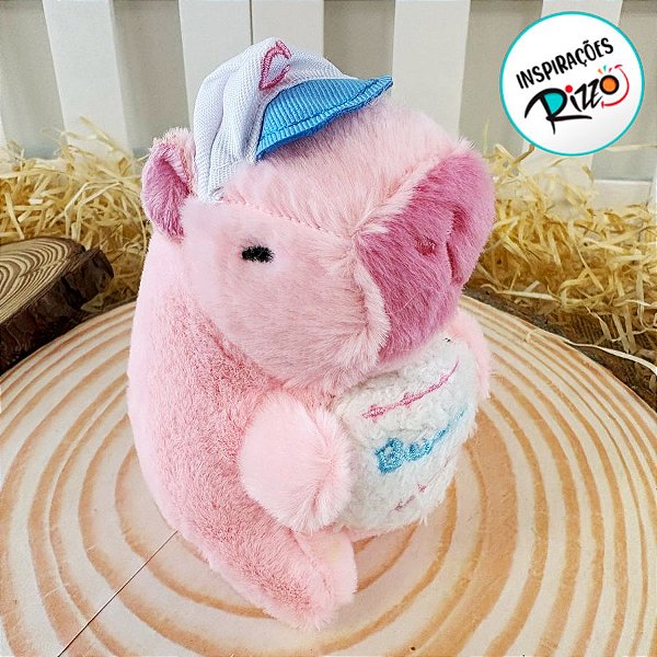 Chaveiro de Pelúcia - Capivara Rosa de Boné Segurando bola de Baseball - 13cm - 1 unidade - Rizzo