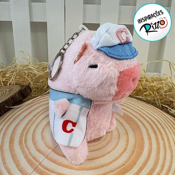Chaveiro de Pelúcia - Capivara Rosa de Jaqueta e Boné - 13cm - 1 unidade - Rizzo