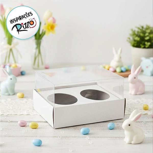 Caixa para 2 Meio Ovos de 50g - Branco - 11x12,7x7,5cm - 5unidades - Assk - Páscoa Rizzo Embalagens