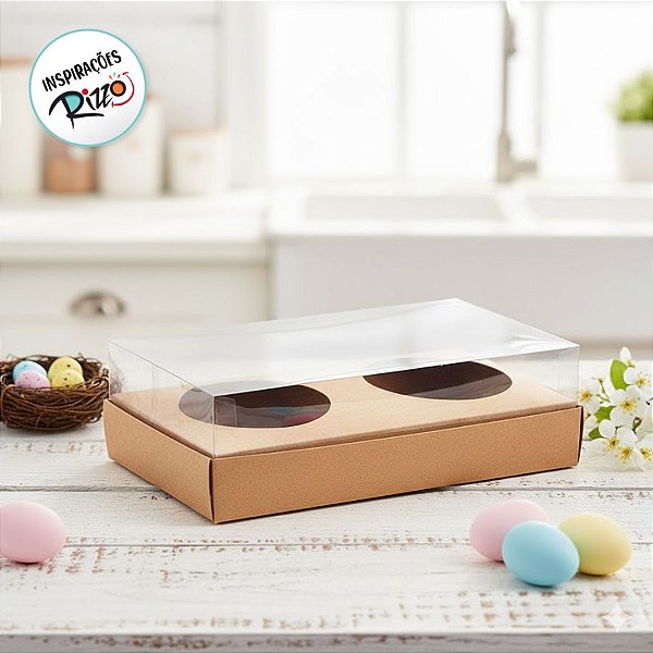 Caixa para 2 Meio Ovos de 100g a 150g - 20x13x8,8cm - Kraft - 5 unidades - Assk - Rizzo