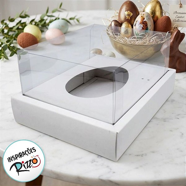 Caixa para Meio Ovo de 250g com Moldura - 20x15,5x10cm - Branco - 5 unidades - Assk - Rizzo