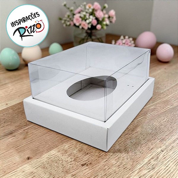 Caixa para Meio Ovo de 500g com Moldura - 23x19x10cm - Branco - 5 unidades - ASSK - Rizzo