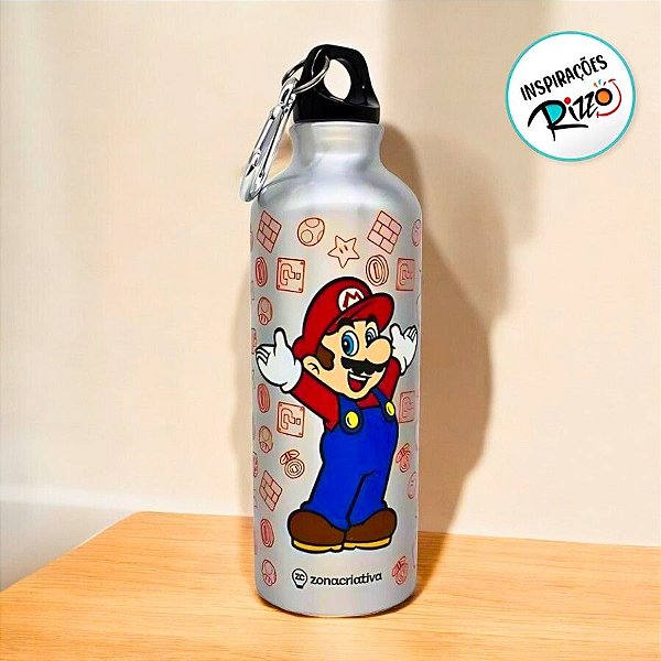 Garrafa de Alumínio com Mosquetão - Super Mario - 500ml - 1 unidade - Rizzo