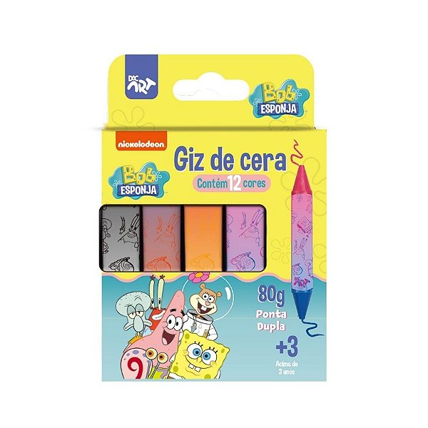 Giz de Cera Ponta Dupla Bob Esponja - 12 Cores - Ref. 4743 - 1 unidade - Rizzo