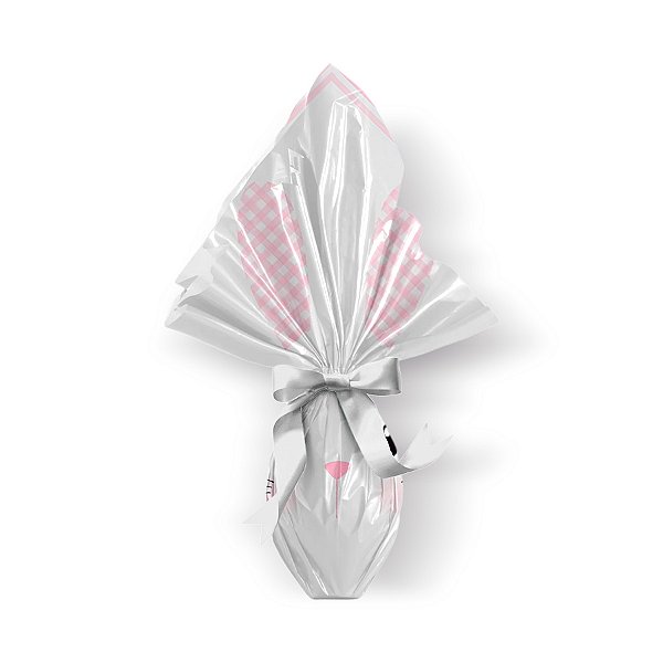 Saco Express 32x32cm para Ovos de 150g a 200g - Coelhinho Xadrez Rosa - 05 unidades - Cromus Páscoa - Rizzo Embalagens