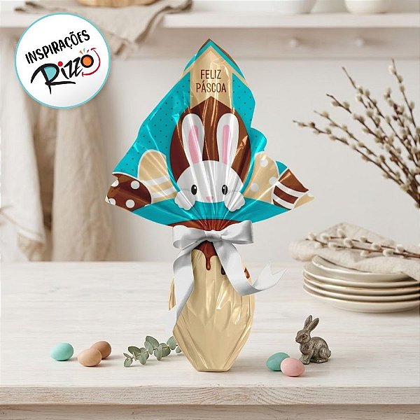 Saco Express 49x49cm para Ovos de 750g a 1kg - Chocopascoa Turquesa - 5 unidades - Cromus Páscoa - Rizzo Embalagens
