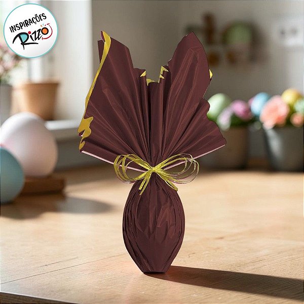 Folha para Ovos de Páscoa Double Face Acetinado Marrom Ouro 69x89cm - 05 unidades - Cromus Páscoa - Rizzo Embalagens