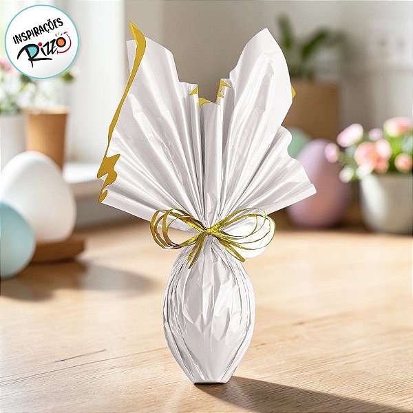 Folha para Ovos de Páscoa Double Face Acetinado Branco Ouro 69x89cm - 05 unidades - Cromus Páscoa - Rizzo Embalagens