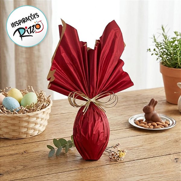Folha para Ovos de Páscoa Double Face Acetinado Cereja Ouro 69x89cm - 05 unidades - Cromus Páscoa - Rizzo Embalagens