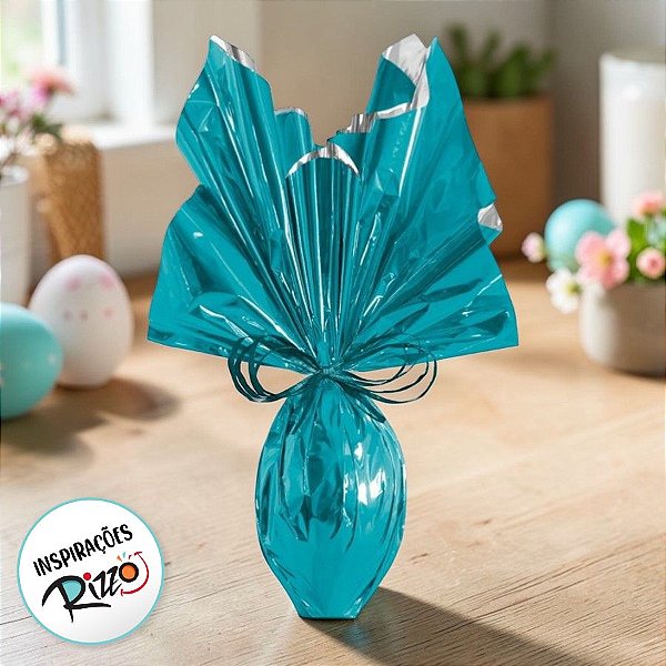 Folha para Ovos de Páscoa Metalizado Turquesa 69x89cm - 05 unidades - Cromus Páscoa - Rizzo Embalagens