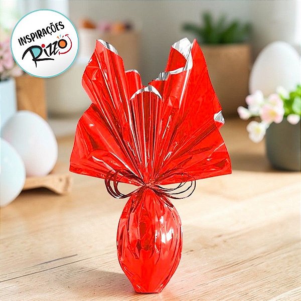 Folha para Ovos de Páscoa Metalizado Vermelho 69x89cm - 05 unidades - Cromus Páscoa - Rizzo Embalagens