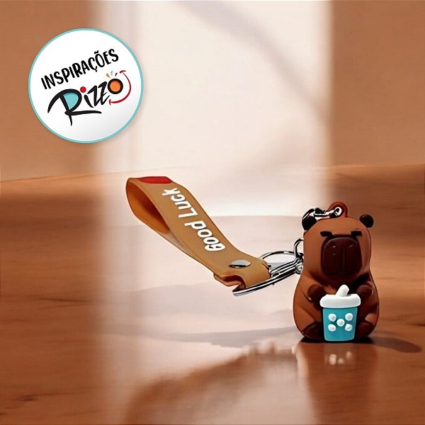 Chaveiro Good Luck Capivara Tomando milkshake Azul - 4cm - 1 unidade - Rizzo