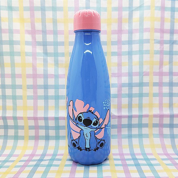 Garrafa Squeeze Pet Paris - Stitch - Azul Tampa Rosa - 600ml  23cm - 1 unidade - Rizzo