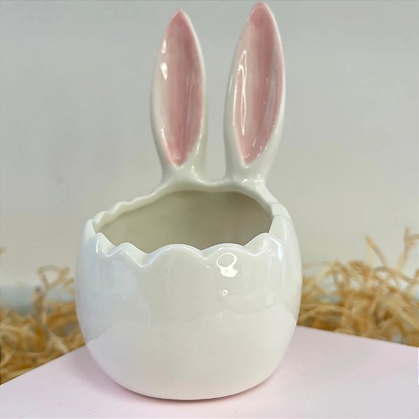 Enfeite Decorativo de Páscoa - Ovo com Orelha de Coelho em Cerâmica - 13cm - 1 unidade - Rizzo