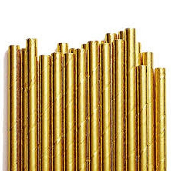 Canudo de Papel Metalizado Dourado - 20 unidades - ArtLille - Rizzo Festas