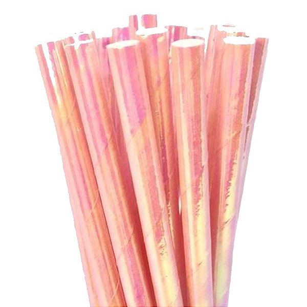 Canudo de Papel Nacarado Rosa - 20 unidades - ArtLille - Rizzo Festas
