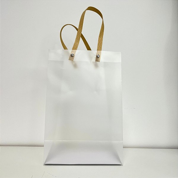 Sacola Transparente Fosca PVC com Alça Kraft - 30x20x12cm  - 10 unidades - Rizzo