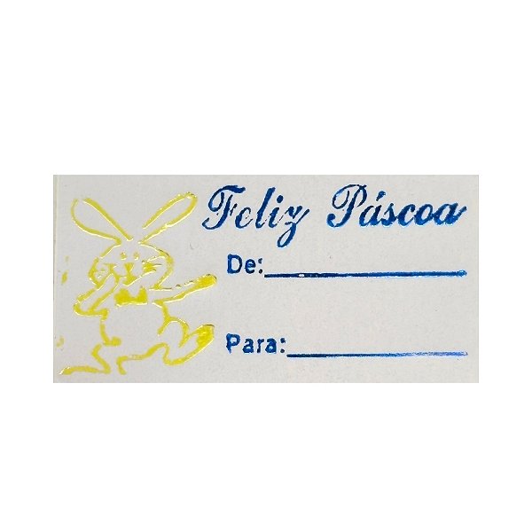 Etiqueta De Páscoa - De/Para - Coelho Dourado e Escrita Azul Claro - 2cm - 100 unidades - Rizzo