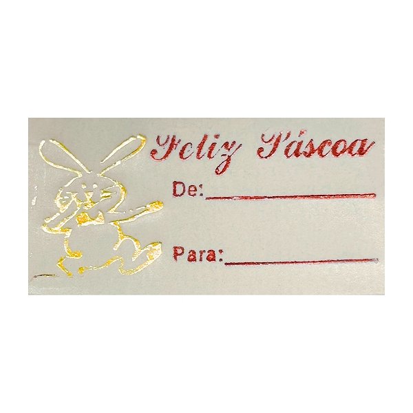 Etiqueta De Páscoa - De/Para - Coelho Dourado e Escrita Vermelha - 2cm - 100 unidades - Rizzo