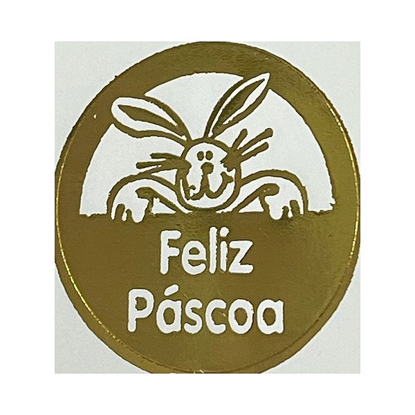 Etiqueta De Páscoa Dourada - Coelho Dentro do Círculo - 3cm - 100 unidades - Rizzo