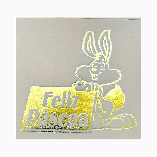Etiqueta De Páscoa Dourada - Coelho Apoiado em Placa - 3,5cm - 100 unidades - Rizzo