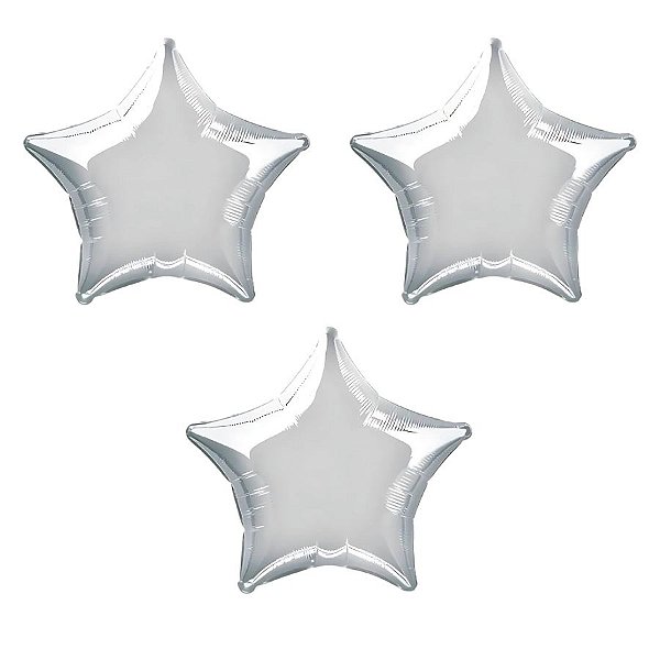 Balão de Festa Metalizado 5,5" 14cm - Estrela Prata - 3 unidades - Rizzo