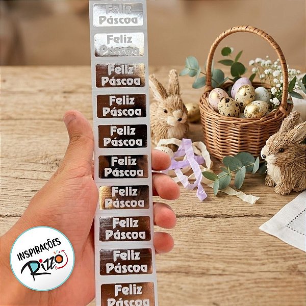 Etiqueta De Feliz Páscoa Prata - 2,5cm - 100 unidades - Rizzo