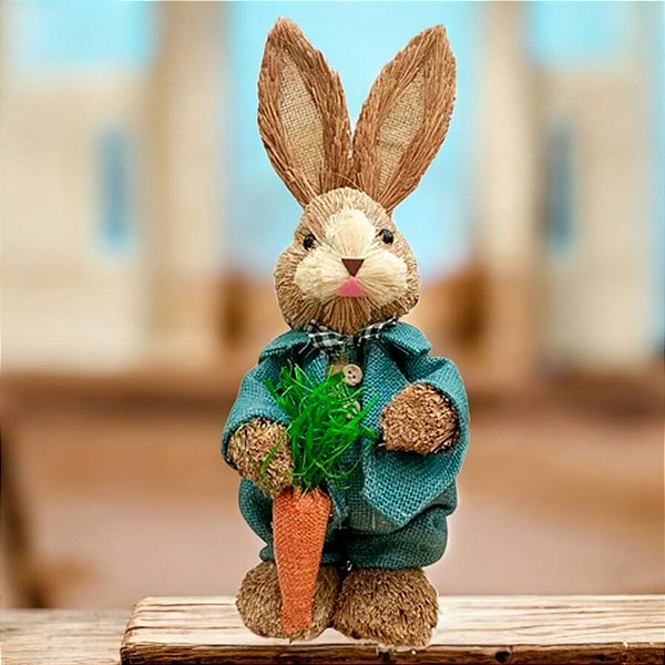 Decoração de Páscoa Coelho de Palha com Terno e Cenoura - 34cm - 1 unidade - Rizzo