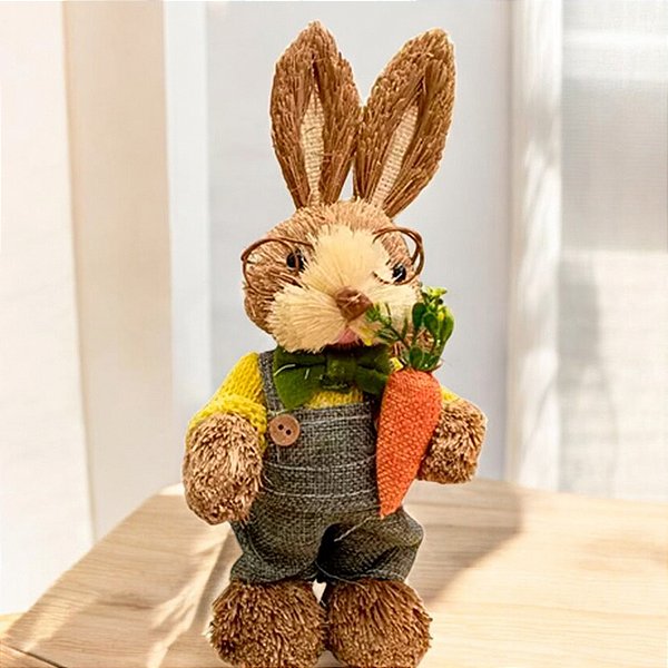 Decoração de Páscoa Coelho de Palha com Óculos e Cenoura Rústico - 24cm  - 1 unidade - Rizzo