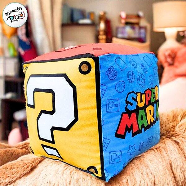 Almofada Mario Bross Formato de Cubo - 30x30cm - 1 unidade - Rizzo