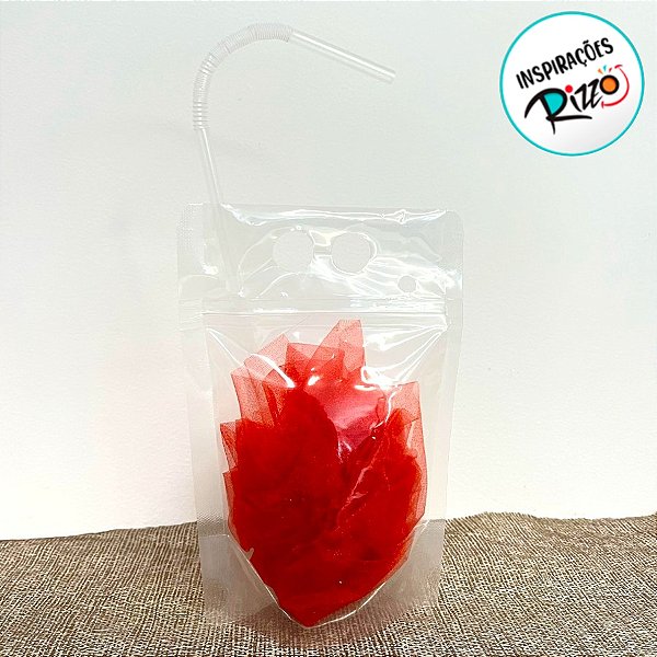 Saco Plástico com Canudo para Bebidas - 350ml - 13x18,5cm - 50 unidades - Rizzo
