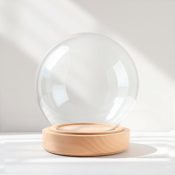 Cúpula Redoma de Vidro Decorativa 10x10cm - Base Madeira Clara - 1 unidade - Rizzo
