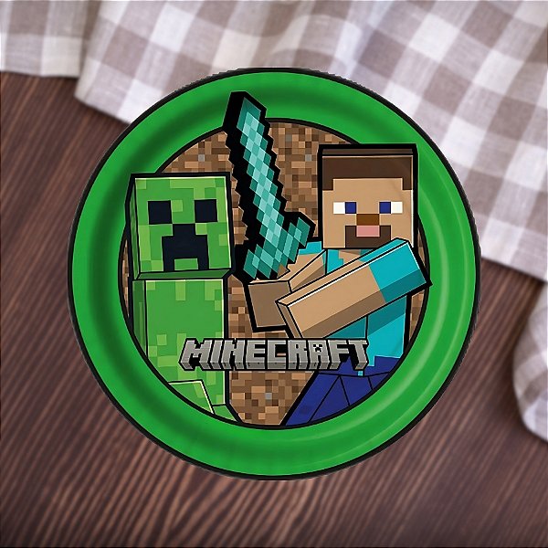 Prato de Papel Redondo - Minecraft - 18cm - 8 unidades - FestColor - Rizzo
