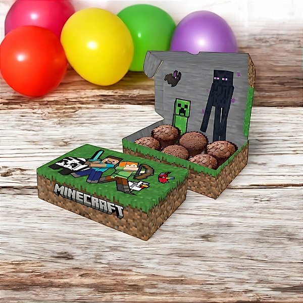 Caixa 6 Doces Retangular - Minecraft - 13,5x8,5x3,5cm - 6 unidades - FestColor - Rizzo