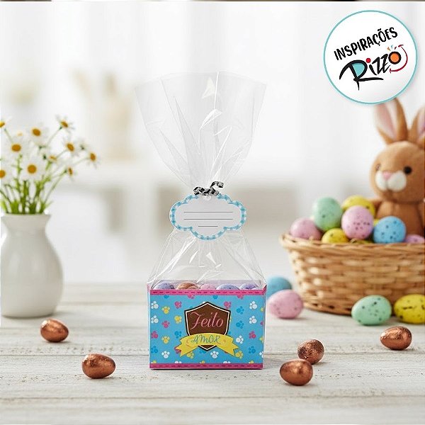 Kit Fundo Retangular Fantasia 8,5x4,5x5cm - 10 unidades - Cromus Páscoa - Rizzo Embalagens