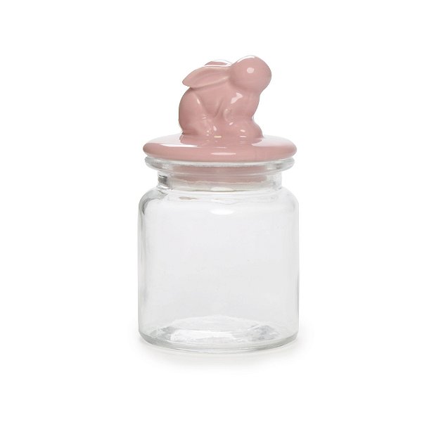 Pote de Vidro Coelhinho Rosa 250ml 14cm x 7cm - Cromus Páscoa - Rizzo Embalagens