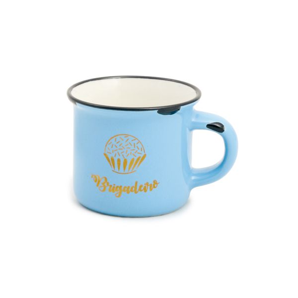 Mini Caneca Cerâmica Brigadeiro Azul 70ml - Cromus Páscoa - Rizzo Embalagens