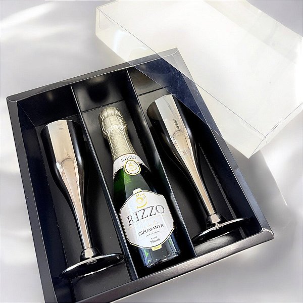 Caixa Mini Champanhe e Taça (22,5cm x 19cm x 6,2cm) Preto - 5 unidades - ASSK - Rizzo