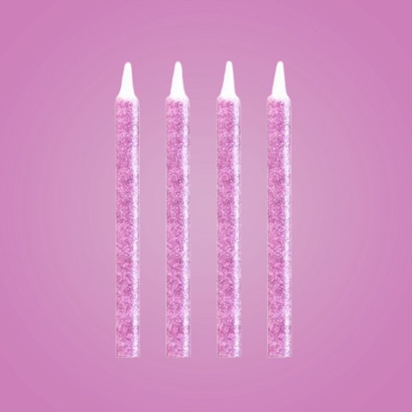 Vela Palito Rosa Com Glitter - 6cm - 8 unidades - Regina - Rizzo