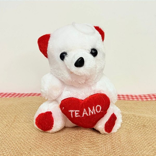 Urso de Pelúcia Com Coração Vermelho - Branco - 15cm - 1 unidade - Rizzo