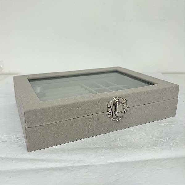 Porta Jóias Com Visor - Cinza - 20x4x15cm - 1 unidade - Rizzo