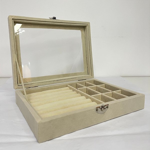 Porta Jóias Com Visor - Bege - 20x4x15cm - 1 unidade - Rizzo