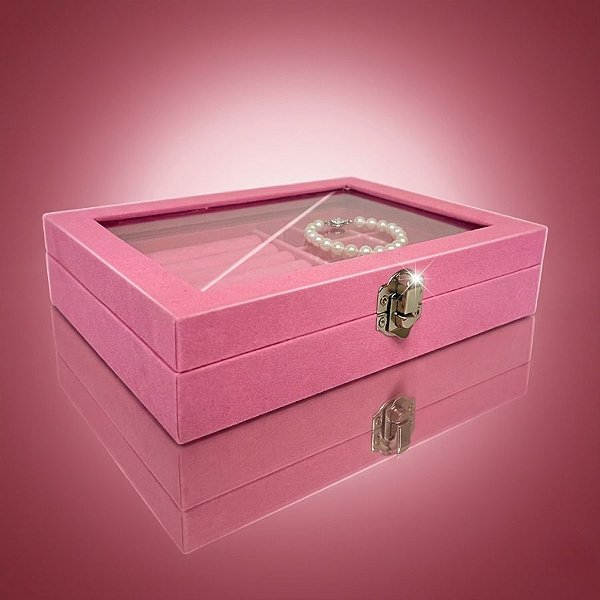 Porta Jóias Com Visor - Rosa - 20x4x15cm - 1 unidade - Rizzo