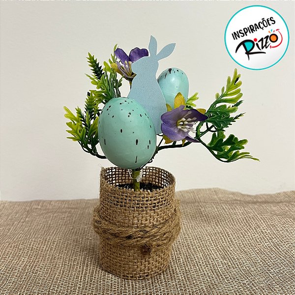 Enfeite Decorativo de Páscoa - Mini Árvore com Ovos Azuis - 15cm - 1 unidade - Rizzo