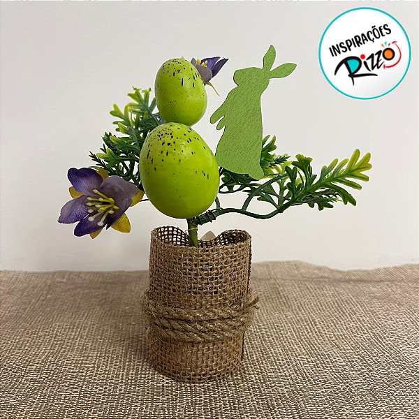 Enfeite Decorativo de Páscoa - Mini Árvore com Ovos Verdes - 15cm - 1 unidade - Rizzo