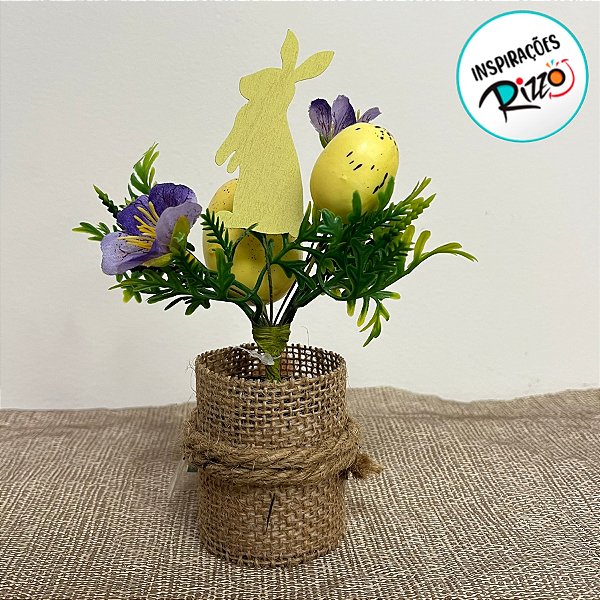 Enfeite Decorativo de Páscoa - Mini Árvore com Ovos Amarelos - 15cm - 1 unidade - Rizzo