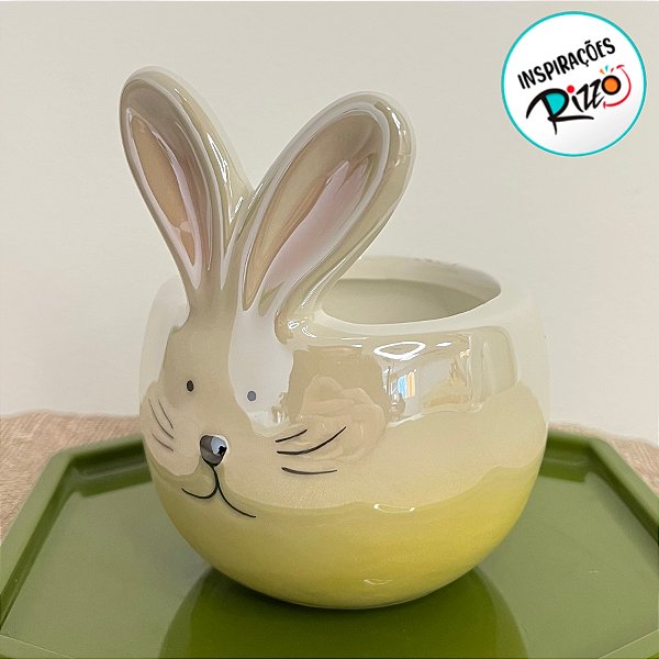 Enfeite Decorativo de Páscoa - Pote Orelha de Coelho em Cerâmica - 11cm - 1 unidade - Rizzo