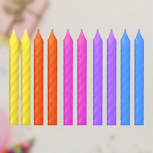 Vela Palito Espiral Colorida Neon - 8cm - 10 unidades - Silver Festas - Rizzo